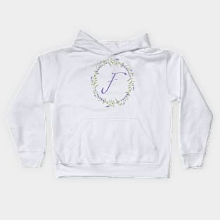 Lavender Wreath Monogram Letter F Kids Hoodie